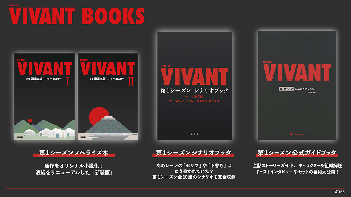 VIVANTの番組公式サイトのVIVANT BOOKSの画像（第1シーズンの本3種類）