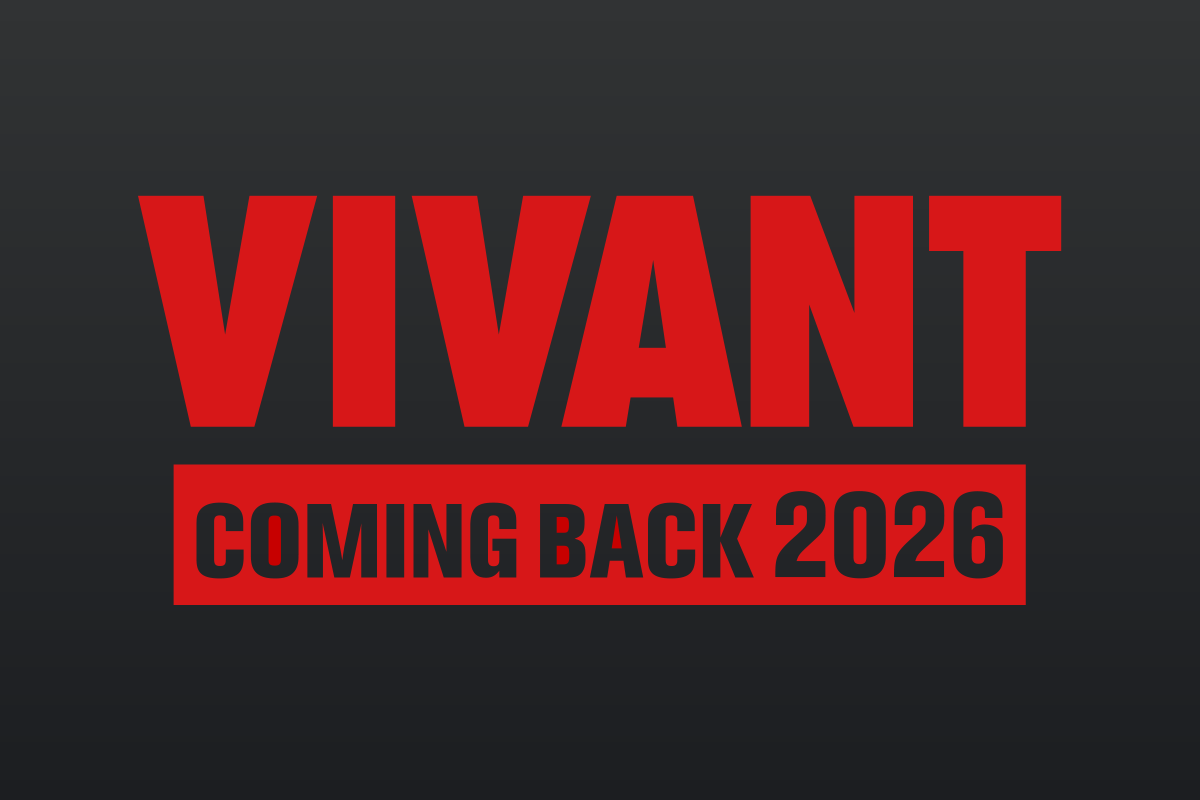 VIVANTの黒い背景に赤い大きな文字でVIVANT、その下の赤い帯にCOMING BACK 2026と書かれた画像