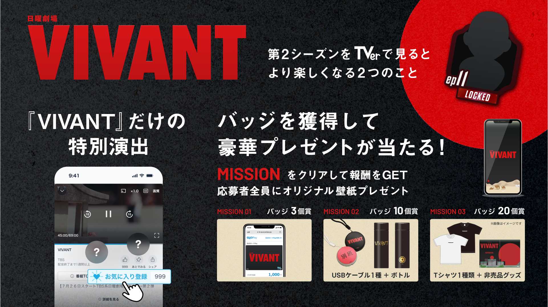 VIVANTの第2シーズンをTVerで見るとより楽しくなる2つのこと。バッジ3個賞・10個賞・20個賞の賞品