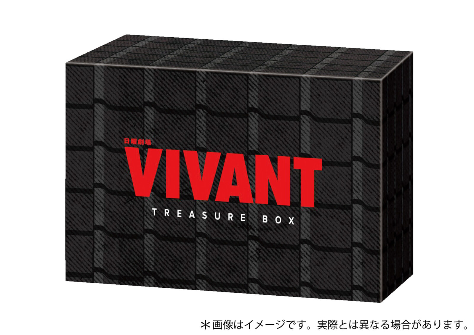 VIVANTトレジャーボックスの黒い格子の模様の箱の正面に、赤い「VIVANT」と白い「TREASURE BOX」の文字があるトレジャーボックスのイメージ画像